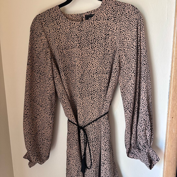 Reset By Jane Dresses & Skirts - Reset by Jane Womens Tan Animal Print Long Sleeve Tie Waist Dress